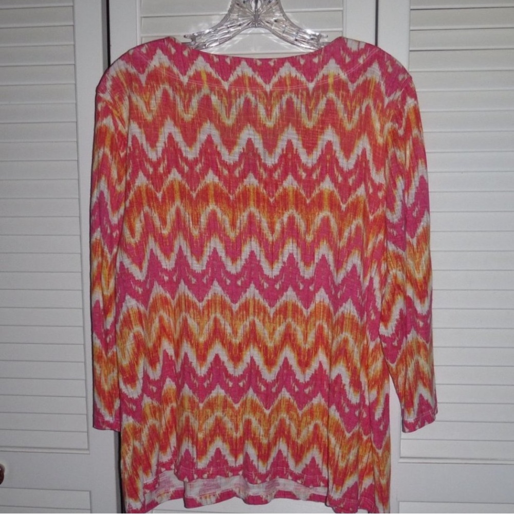 Chicos pink/orange chevron print tunic size L - Picture 3 of 5